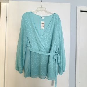 Charter Club Faux Wrap top, Light Blue, 2X